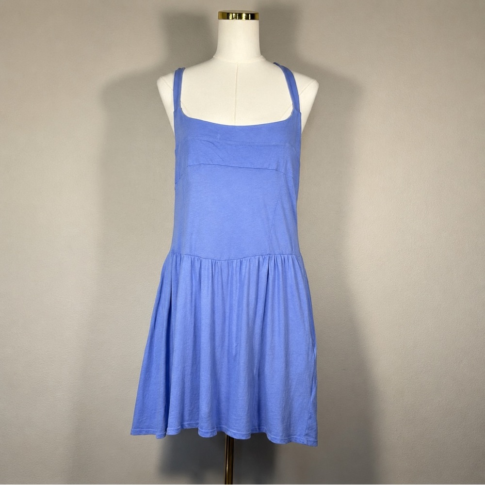 Free People Beach 100% Cotton Blue Drop Waist Dress Large